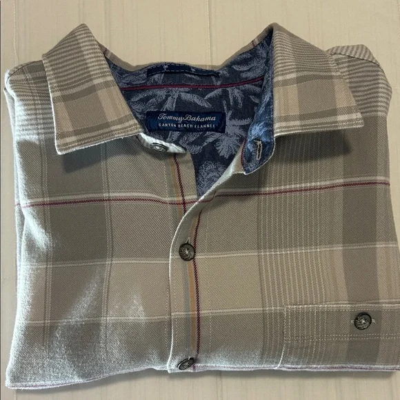 Tommy Bahama Canyon Beach Pebble Clay Plaid Flannel Shirt - Picture 11 of 11